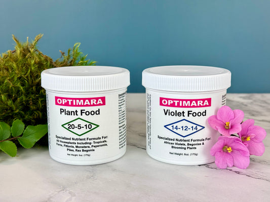 Optimara Plant & Violet Food Combo (NPK 20-5-10) (NPK 14-12-14) (6oz. Jars)